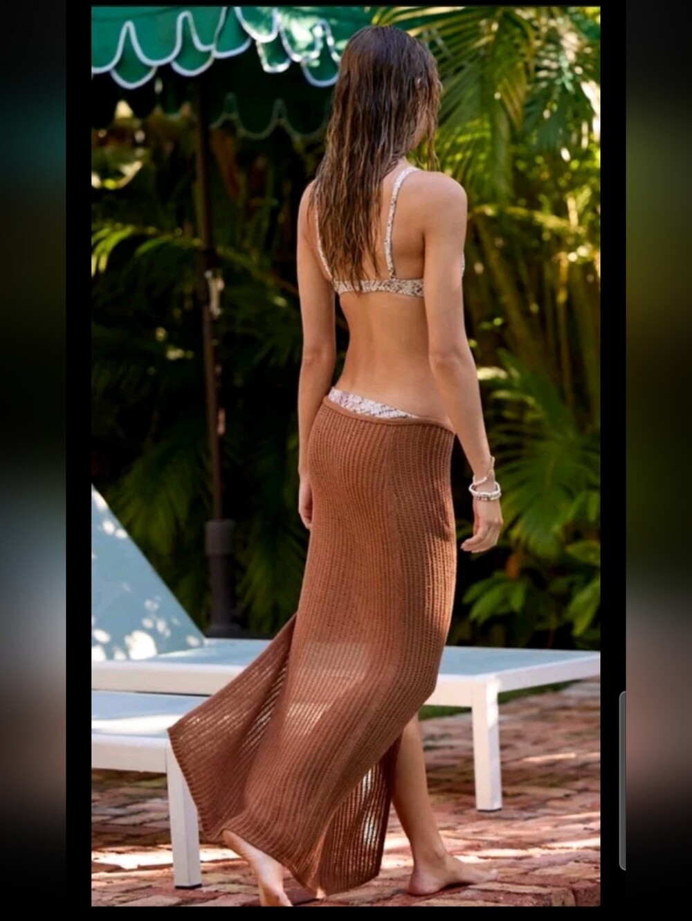 Aerie Womens Brown Crochet Wrap Tie Lightweight Beach Sarong In Horizon L/XL - Picture 2 of 10